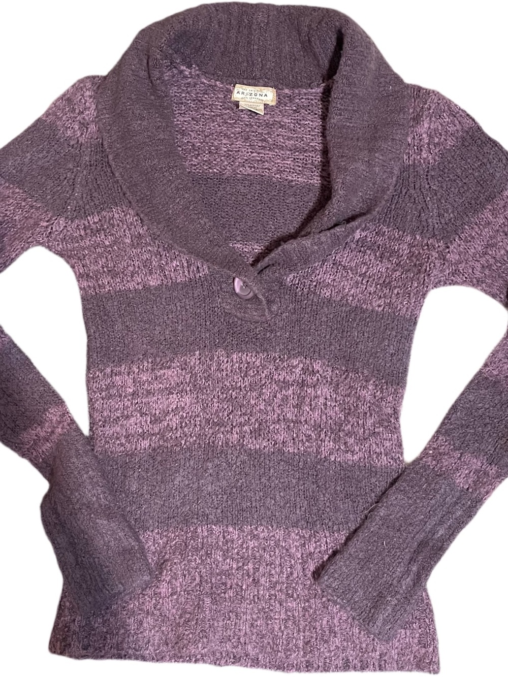 Vintage Y2K Arizona Jean Company Purple Striped Shawl-Collar Fuzzy knot Pullover